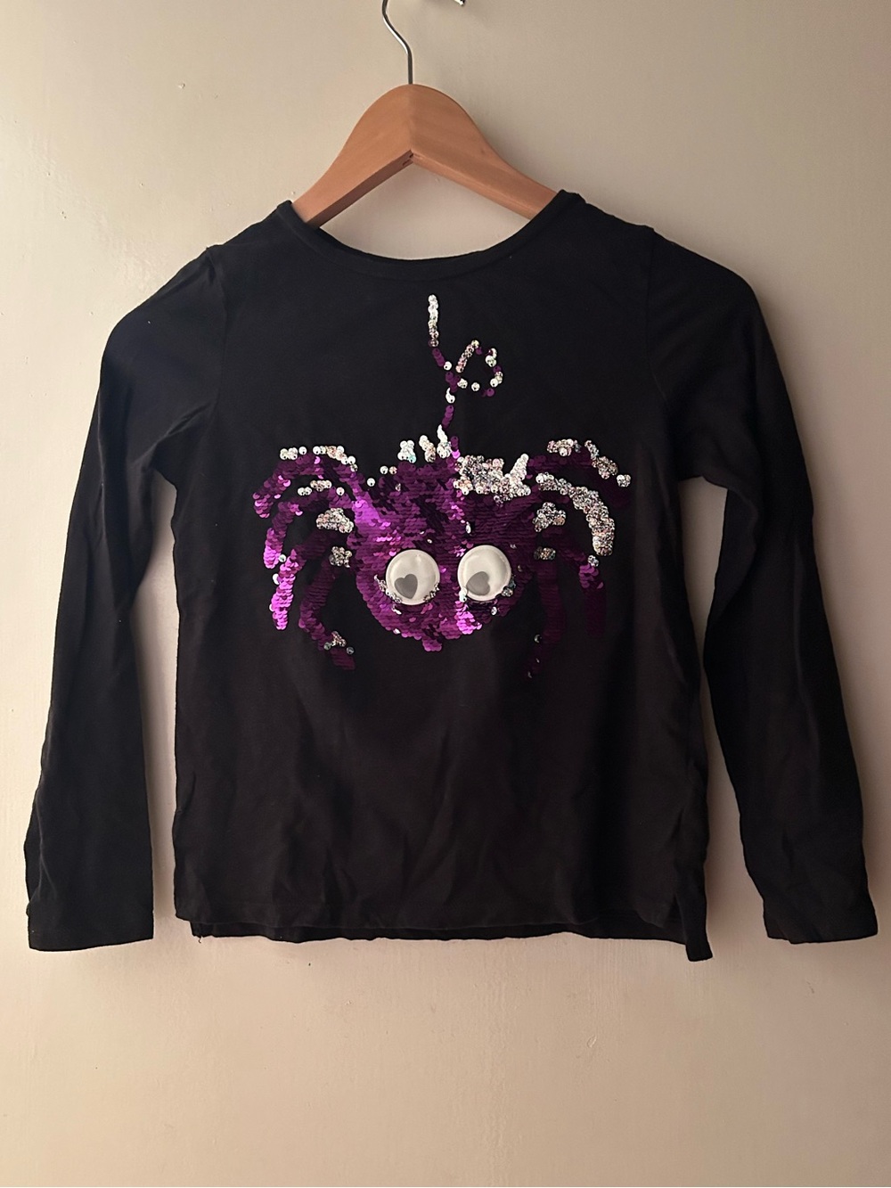 5/$25 H&M Black Long-Sleeve Tee with Purple and Iridescent Sequin Crab